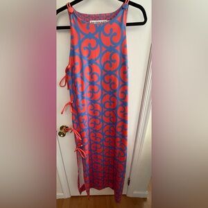Gretchen Scott Designs Coral and Periwinkle Blue Maxi Dress with Side Ties